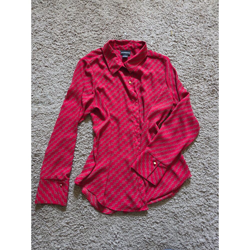 Liz Claiborne Career Red Chain Print Blouse 🔗❤️‍🔥